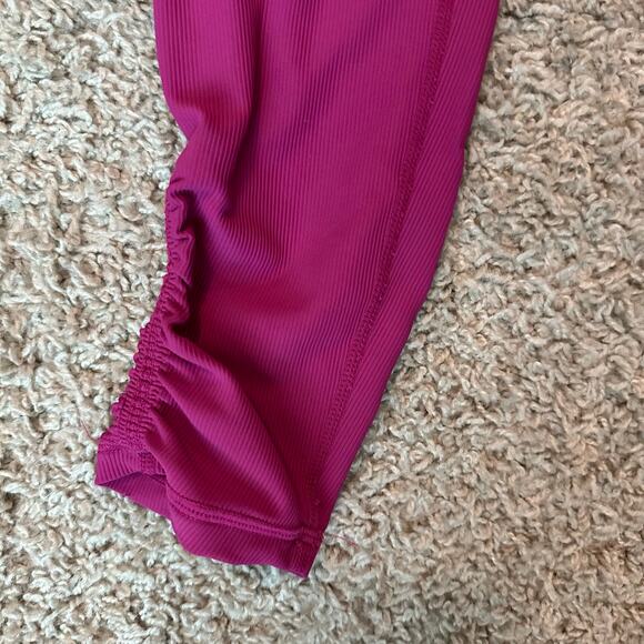 Wilo The Label Womens Leggings Size XS Fuchsia Ruched Leg Ribbed High Waist - Picture 3 of 7